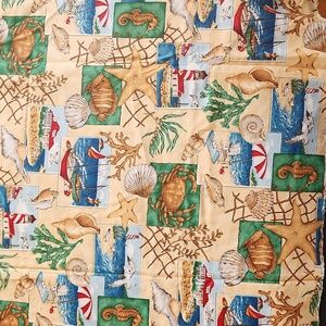 Cranston Tropical Ocean Seashells, Sea Horces Printed 2 Yards, 44" Wide Vintage